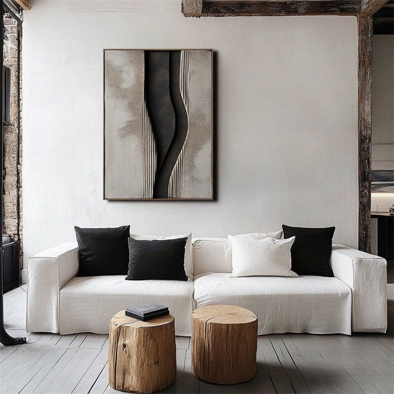 Mystic Flow Textured Canvas-Minimalist Gray Tone Three-Dimensional Texture Abstract Curve Oil Painting Wall Art