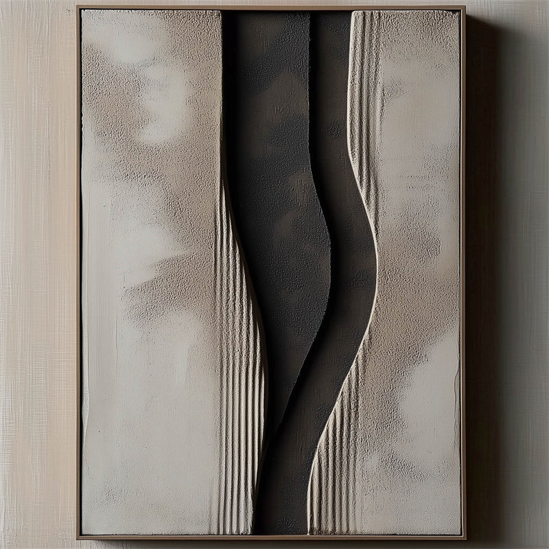 Mystic Flow Textured Canvas-Minimalist Gray Tone Three-Dimensional Texture Abstract Curve Oil Painting Wall Art