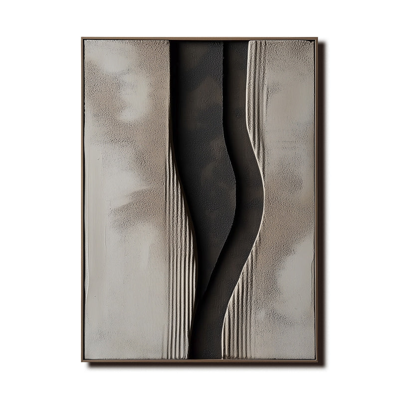 Mystic Flow Textured Canvas-Minimalist Gray Tone Three-Dimensional Texture Abstract Curve Oil Painting Wall Art