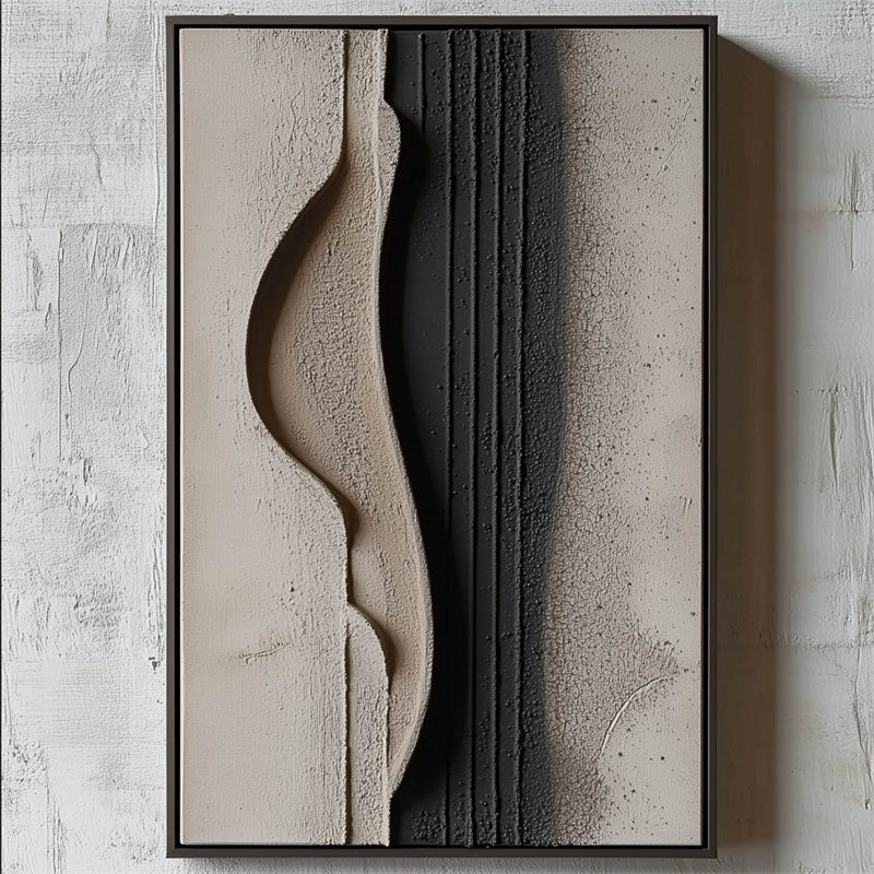 Minimalist Beige and Black Textured Wall Art - Modern Abstract Canvas