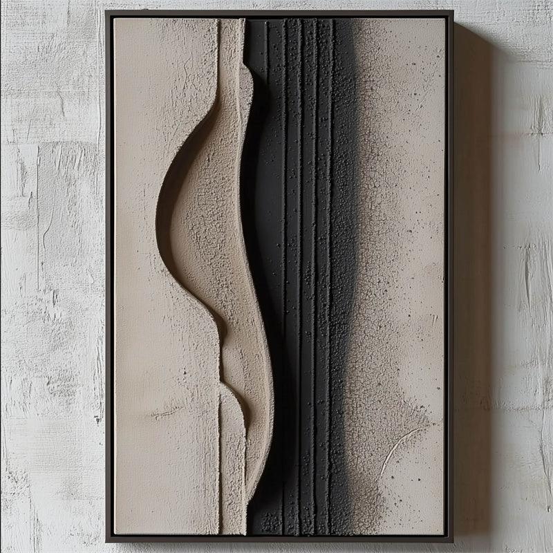 Minimalist Beige and Black Textured Wall Art - Modern Abstract Canvas - artextured