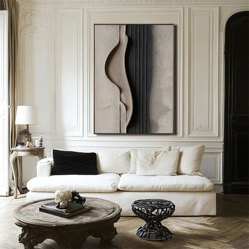 Minimalist Beige and Black Textured Wall Art - Modern Abstract Canvas - artextured
