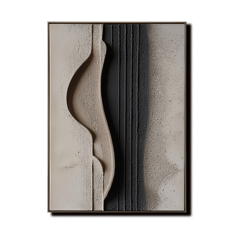 Minimalist Beige and Black Textured Wall Art - Modern Abstract Canvas