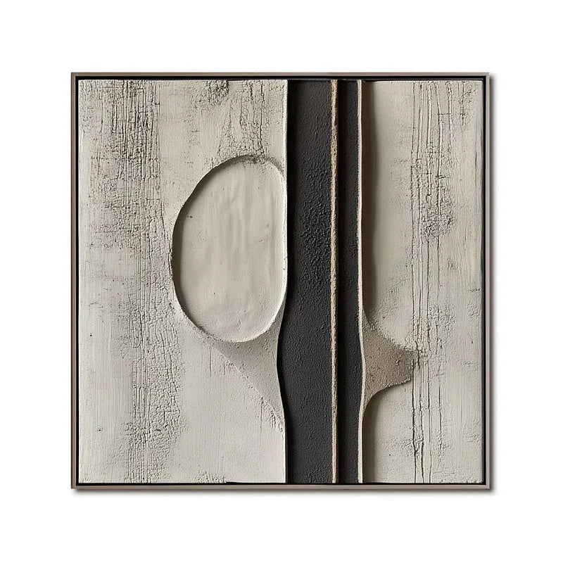 Monochrome Essence-Vertical Texture Abstract Oil Painting Wall Art of Geometric Surfaces - artextured