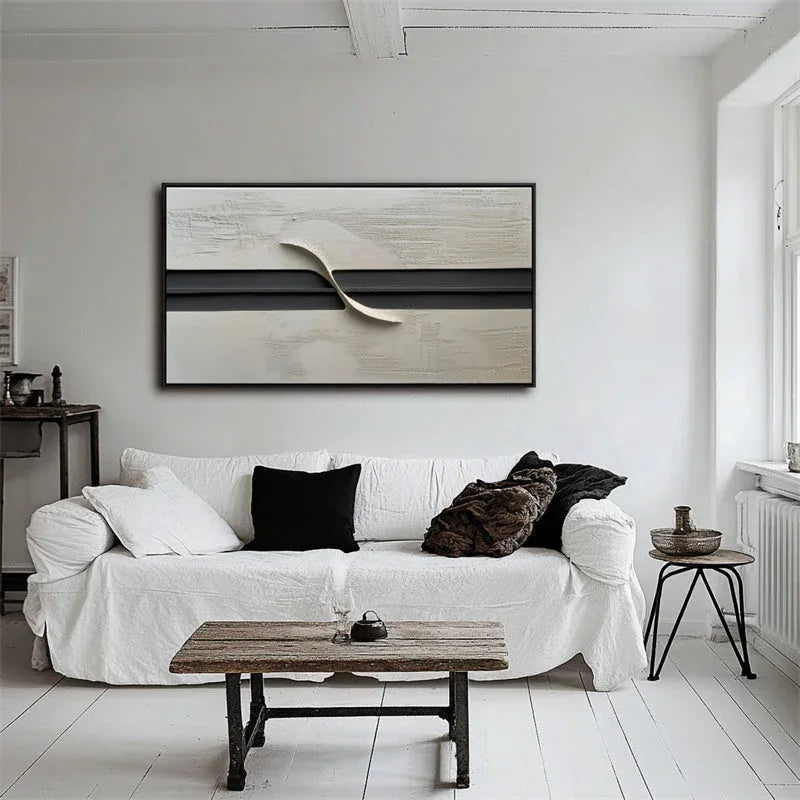 Serene Divide-Hand Drawn Texture and Three-Dimensional Curve Abstract Oil Painting Wall Art - artextured