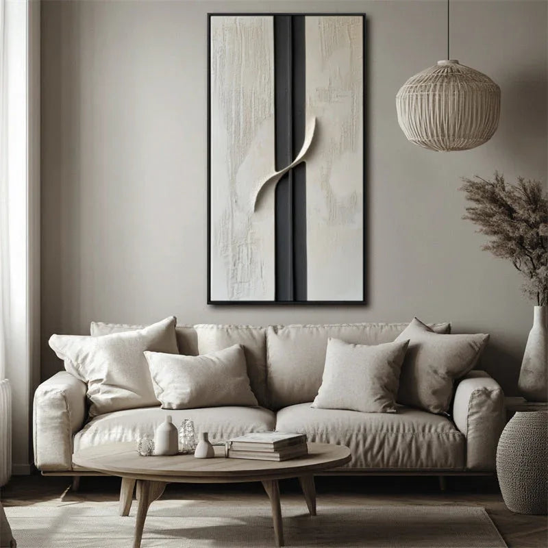 Serene Divide-Hand Drawn Texture and Three-Dimensional Curve Abstract Oil Painting Wall Art - artextured