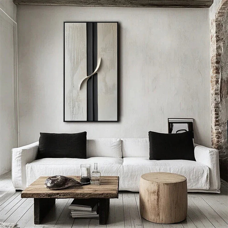 Serene Divide-Hand Drawn Texture and Three-Dimensional Curve Abstract Oil Painting Wall Art - artextured