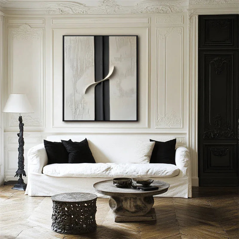 Serene Divide-Hand Drawn Texture and Three-Dimensional Curve Abstract Oil Painting Wall Art - artextured