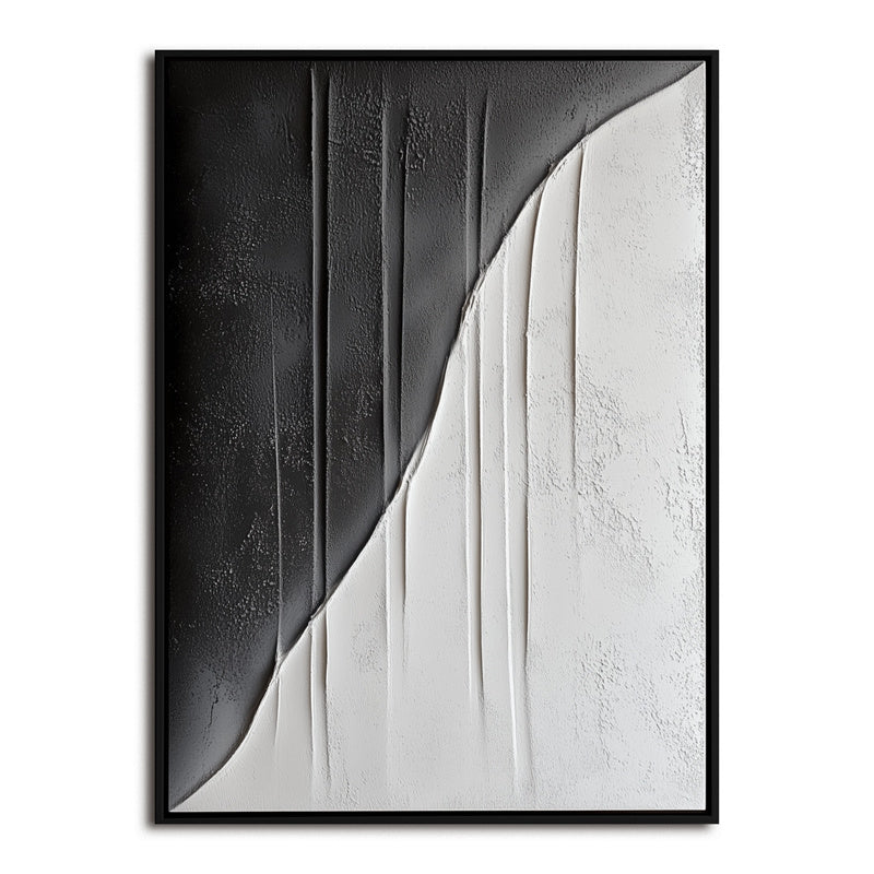 Split Textured Curve-Black and White Minimalist Textured Abstract Wall Art