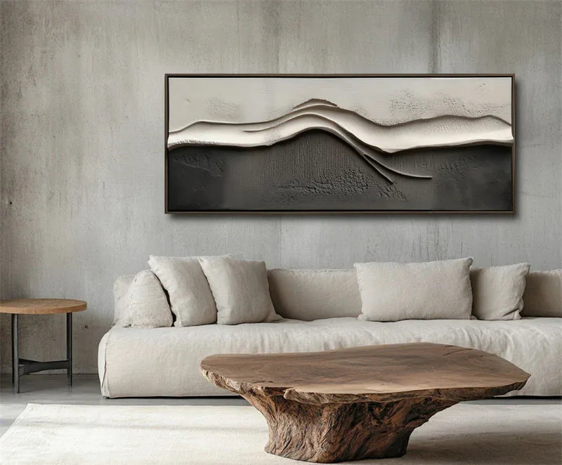 Tranquil Horizons Wall Art-Extremely Simple Wabi Sabi Wind Ridge Relief Abstract Wall Art - artextured