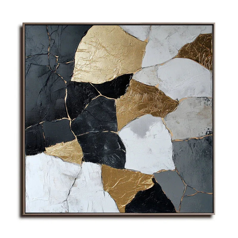 Golden Fragments-3D Black Gold Geometric Splicing Abstract Oil Painting Wall Art - artextured