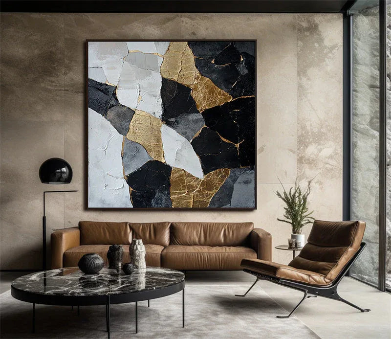 Shattered Elegance-Abstract Oil Painting Wall Art of Fragmentation and Reconstruction - artextured
