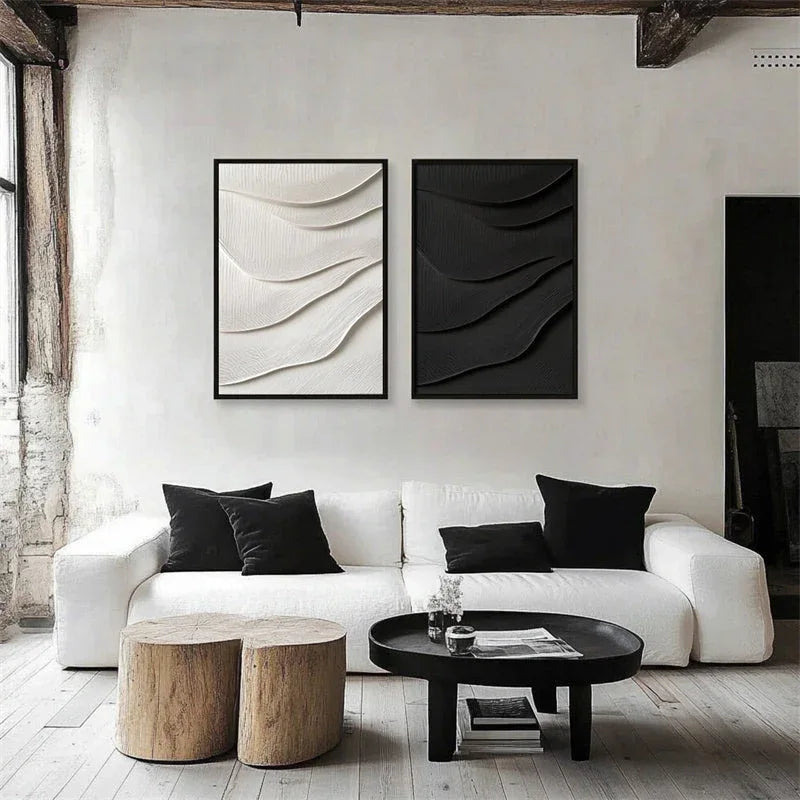 3D Black Textured Wall Art – Minimalist Abstract Wave Design Decor - artextured