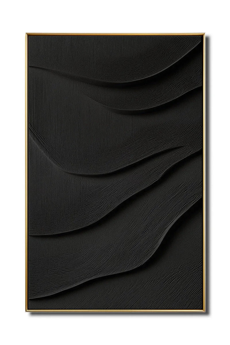 3D Black Textured Wall Art – Minimalist Abstract Wave Design Decor - artextured