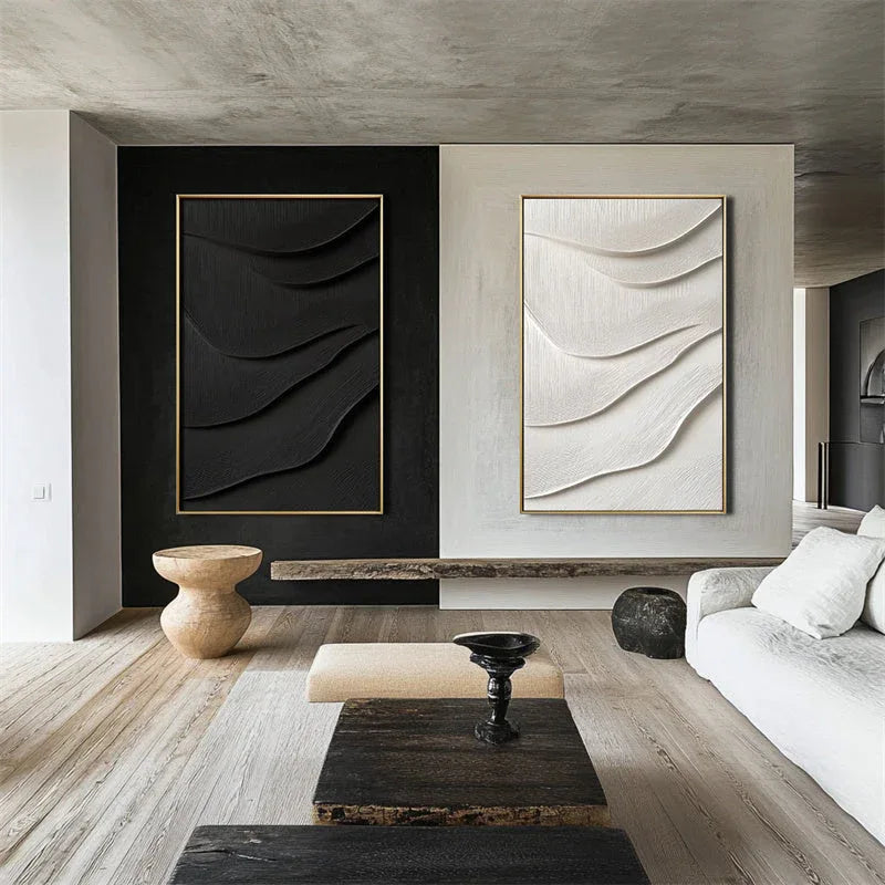 3D White Textured Wall Art – Minimalist Abstract Wave Canvas Decor - artextured