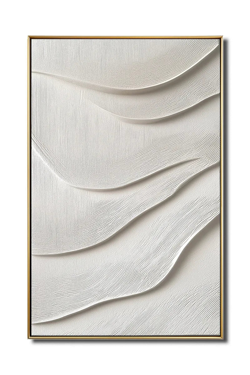 3D White Textured Wall Art – Minimalist Abstract Wave Canvas Decor - artextured