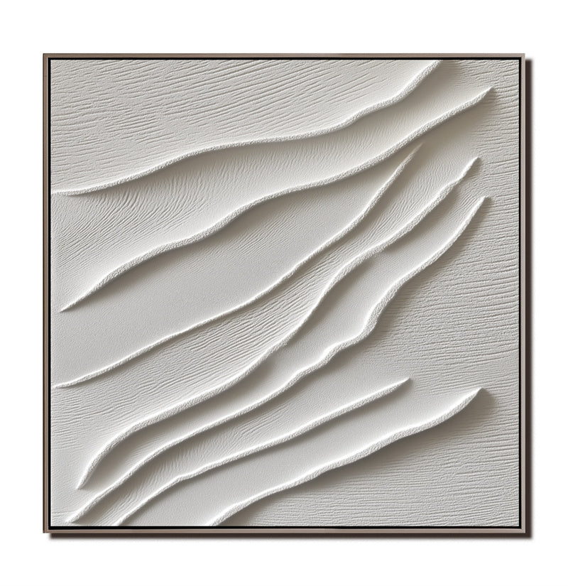 Serene Waves-Minimalist Abstract Oil Painting Wall Art with 3D White Wave Lines