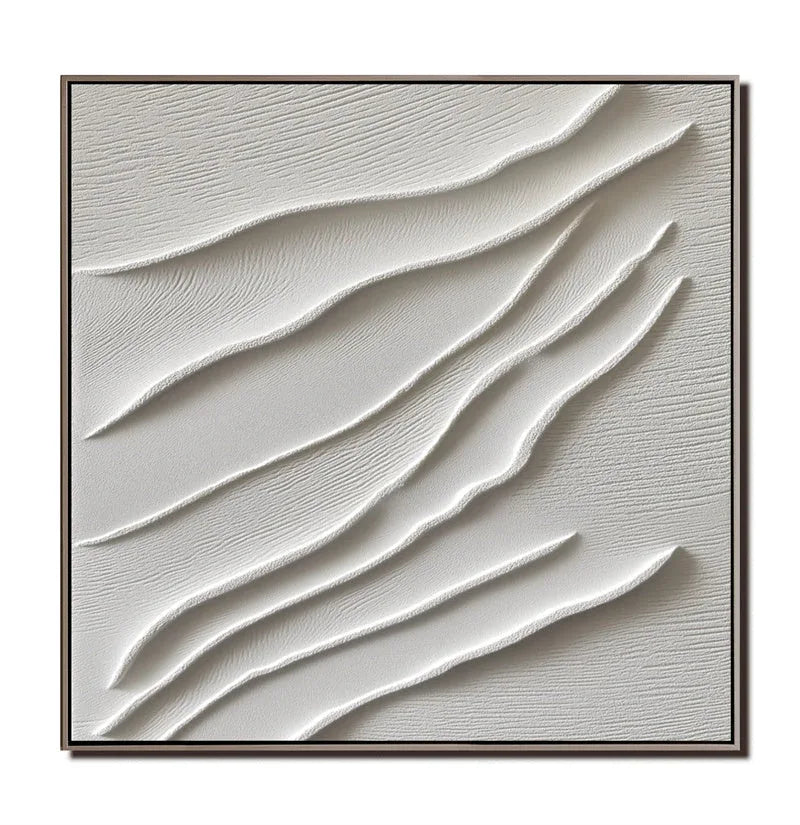 Serene Waves-Minimalist Abstract Oil Painting Wall Art with 3D White Wave Lines - artextured