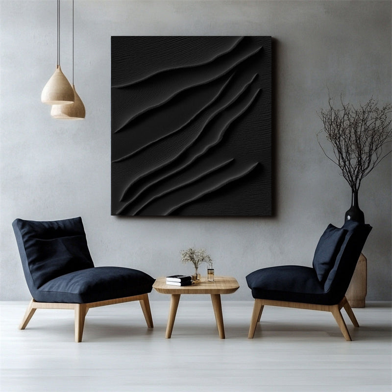 Elegant Waves-Modern Minimalist Black Texture Line Abstract Wall Art