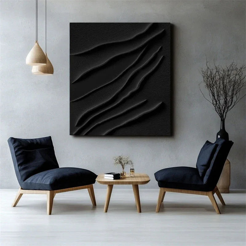 Elegant Waves-Modern Minimalist Black Texture Line Abstract Wall Art - artextured