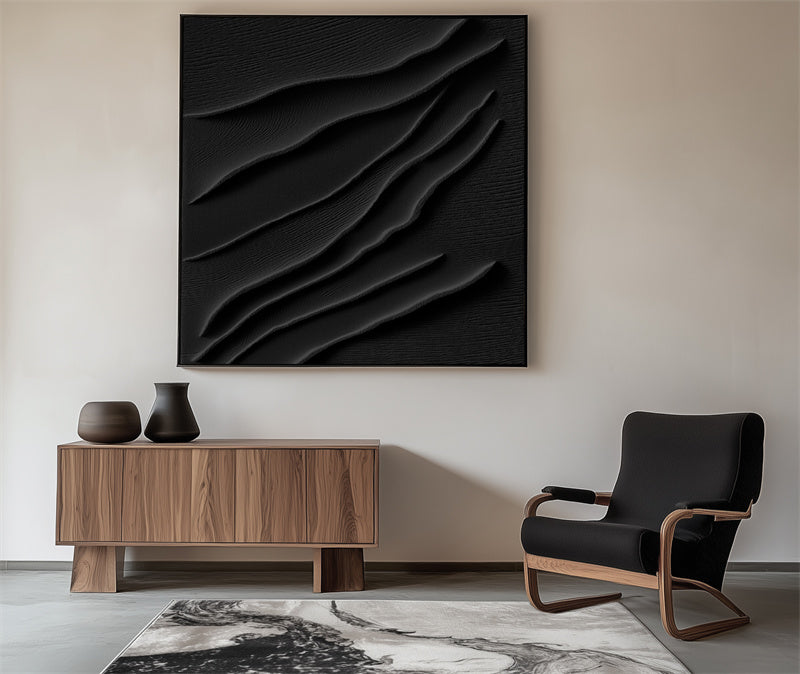 Elegant Waves-Modern Minimalist Black Texture Line Abstract Wall Art