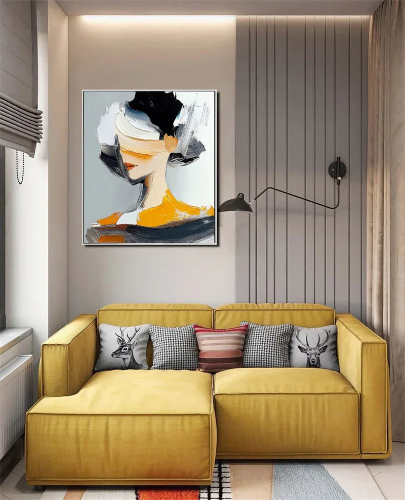 Abstract Muse Portrait Canvas-Hand Drawn Texture Abstract Portrait Oil Painting Wall Art - artextured