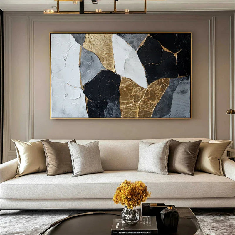 Fragments of Timeless Elegance-Modern Home Decoration Black Gold Geometric Abstract Wall Art - artextured