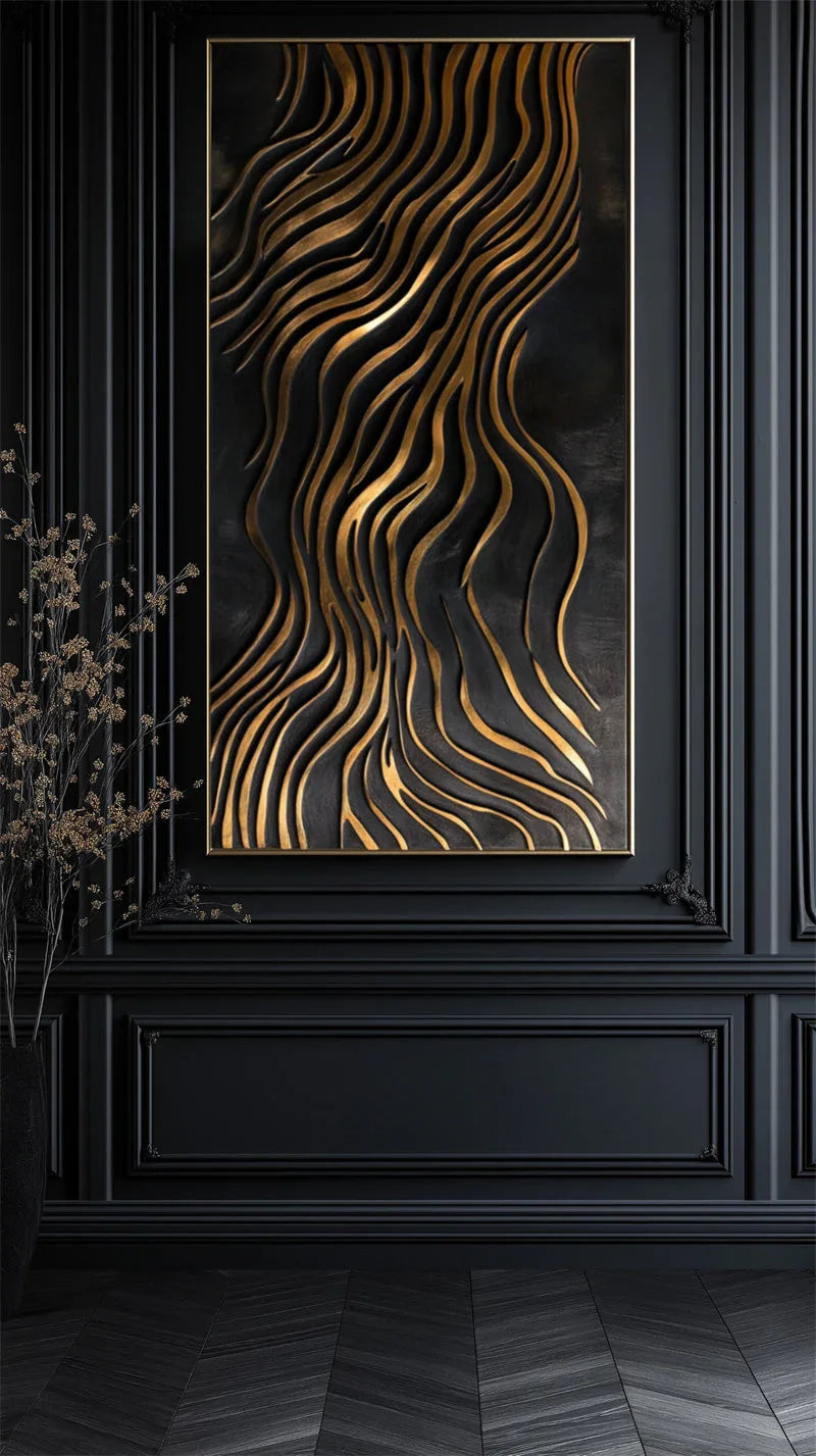3D Gold Wave Wall Art – Modern Abstract Metal-Inspired Textured Design - artextured
