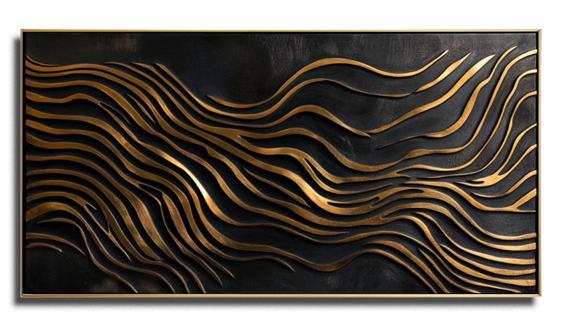 3D Gold Wave Wall Art – Modern Abstract Metal-Inspired Textured Design