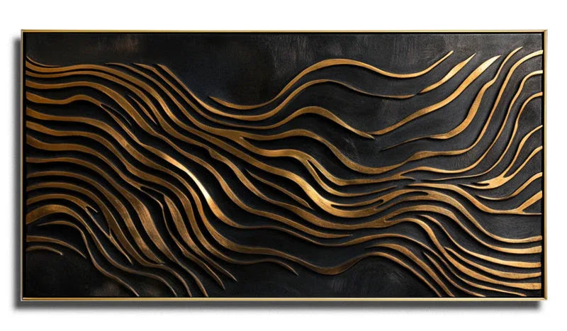3D Gold Wave Wall Art – Modern Abstract Metal-Inspired Textured Design - artextured