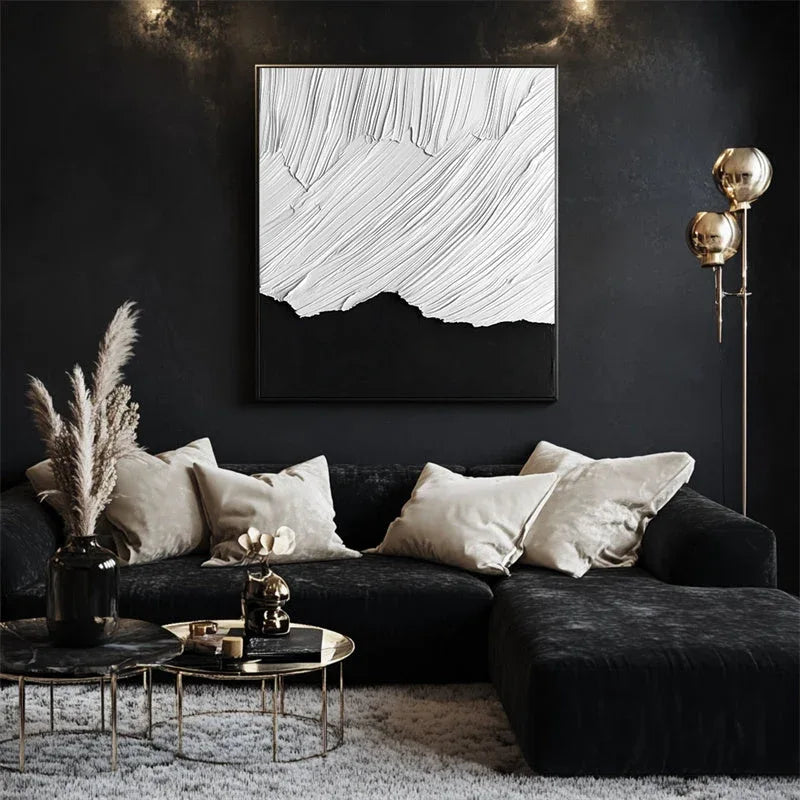 Dynamic Contrast-Modern Three-Dimensional Wabi Sabi Style Black and White Mountain Textured Wall Art - artextured