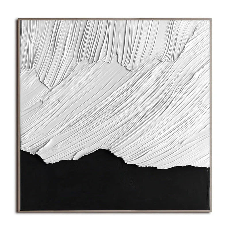 Dynamic Contrast-Modern Three-Dimensional Wabi Sabi Style Black and White Mountain Textured Wall Art - artextured