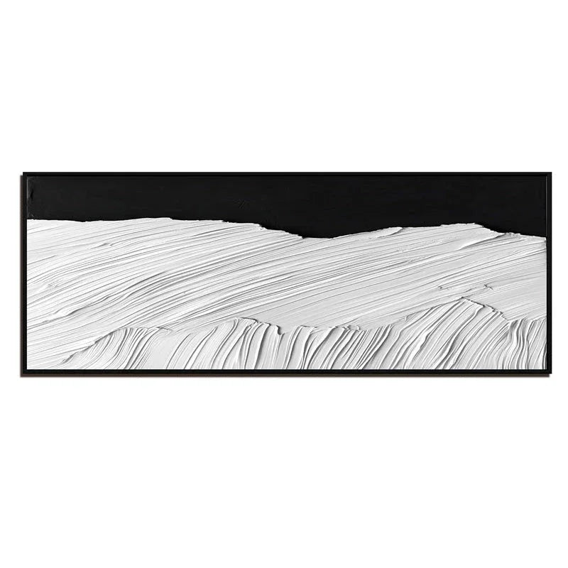 Monochrome Horizon in Texture-Hand Drawn Abstract Wall Art With Layered Black and White Textures and Wave Patterns - artextured