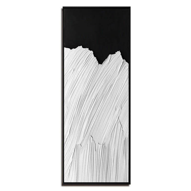 Monochrome Ridge-Minimalist Style Abstract White Mountain Black and White Contrast Oil Painting Wall Art - artextured