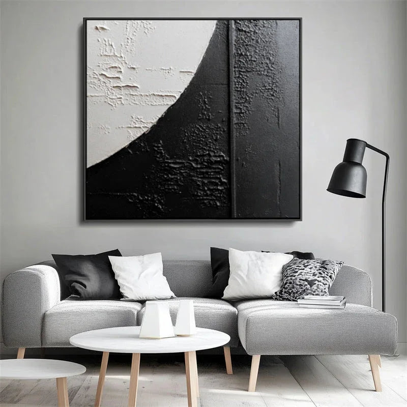 Eclipse Harmony-Hand Drawn Black and White Three-Dimensional Curved Abstract Texture Wall Art - artextured