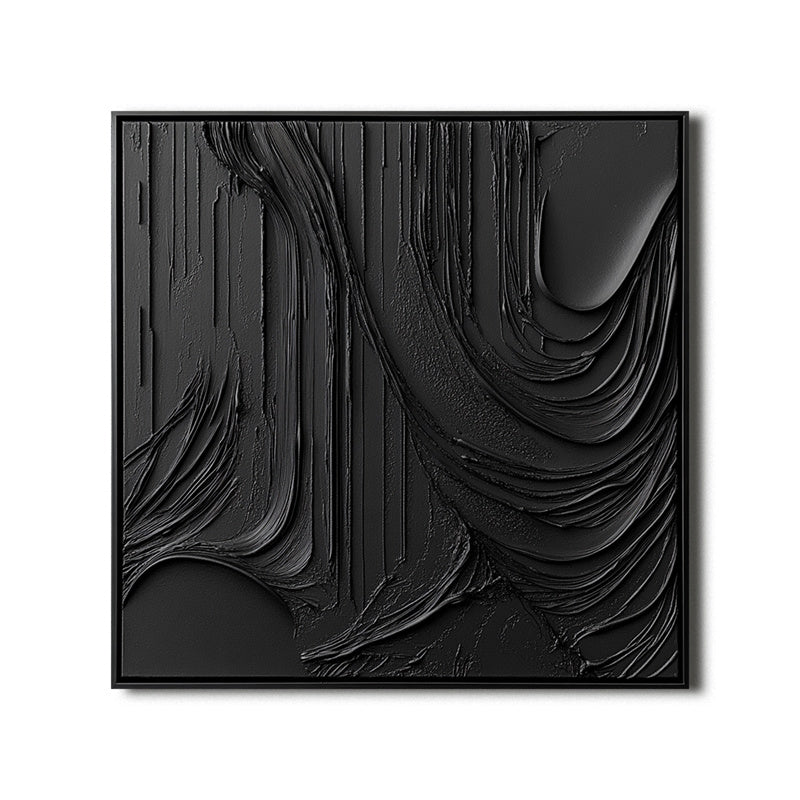 Black Flow Texture-Modern Minimalist Hand Drawn Flowing Ripple Abstract Wall Art