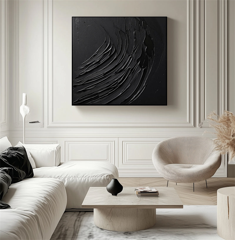 Ebony Flow-Modern Minimalist Three-Dimensional Black Dark Patterned Abstract Wall Art