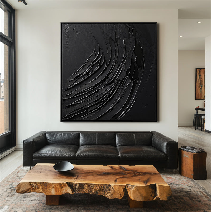Ebony Flow-Modern Minimalist Three-Dimensional Black Dark Patterned Abstract Wall Art