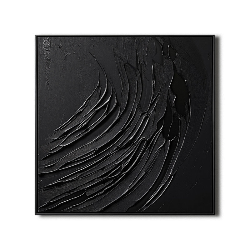 Ebony Flow-Modern Minimalist Three-Dimensional Black Dark Patterned Abstract Wall Art