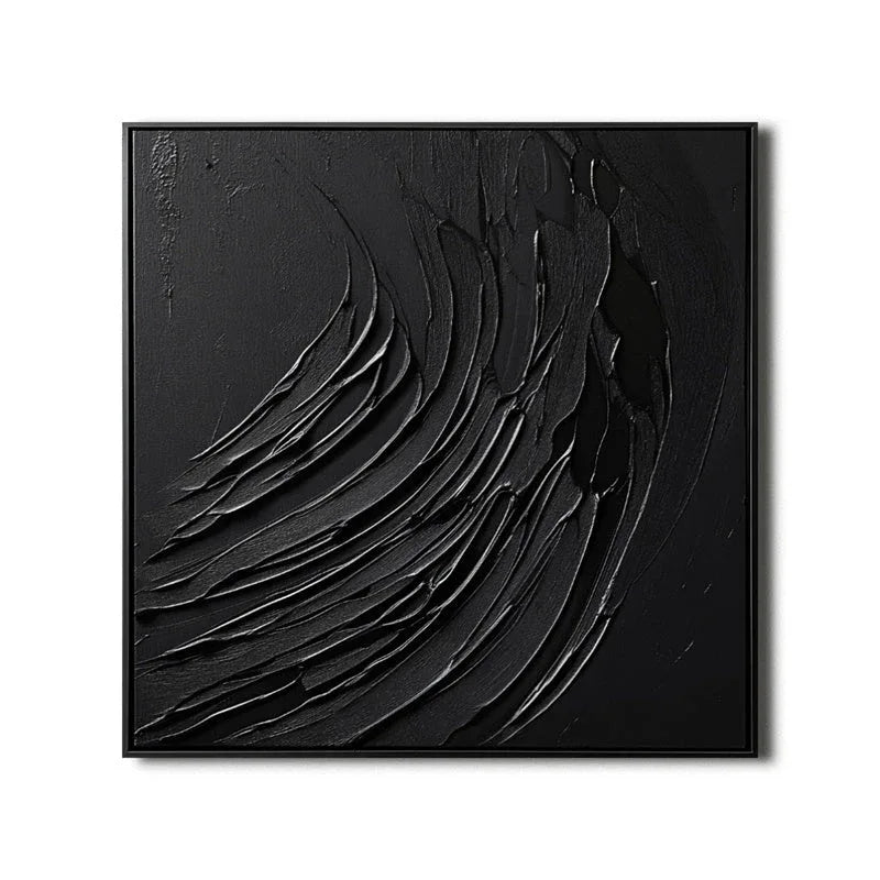 Ebony Flow-Modern Minimalist Three-Dimensional Black Dark Patterned Abstract Wall Art - artextured