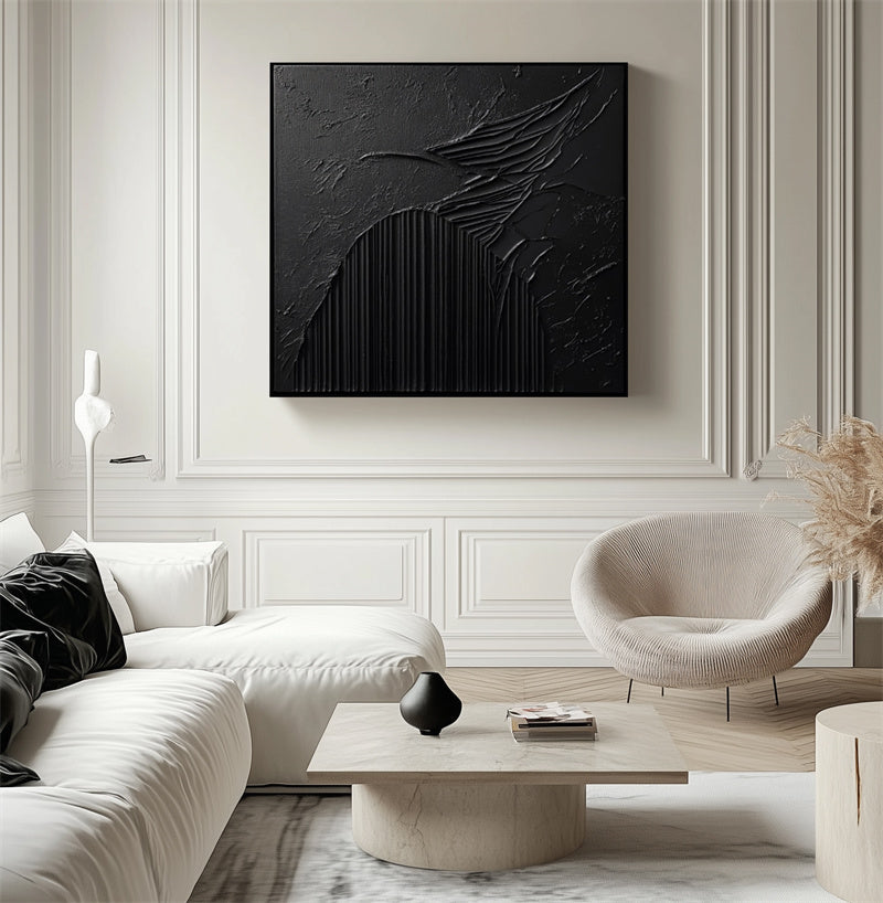 Nocturnal Symphony-Modern Minimalist Three-Dimensional Black Dark Patterned Abstract Wall Art