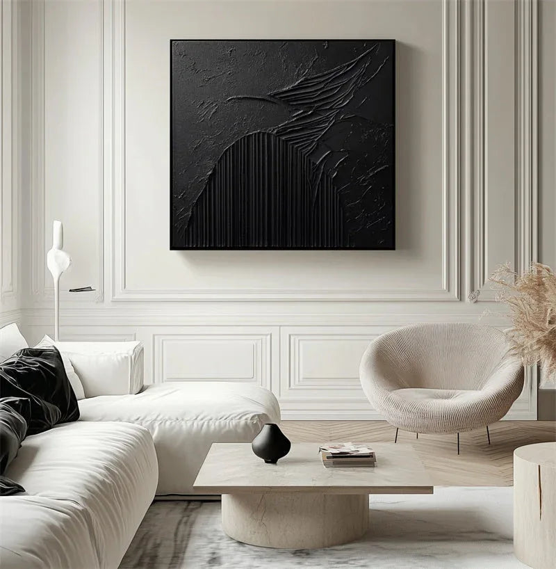 Nocturnal Symphony-Modern Minimalist Three-Dimensional Black Dark Patterned Abstract Wall Art - artextured