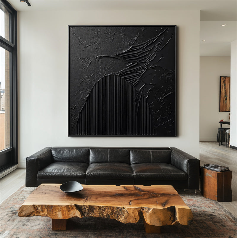 Nocturnal Symphony-Modern Minimalist Three-Dimensional Black Dark Patterned Abstract Wall Art