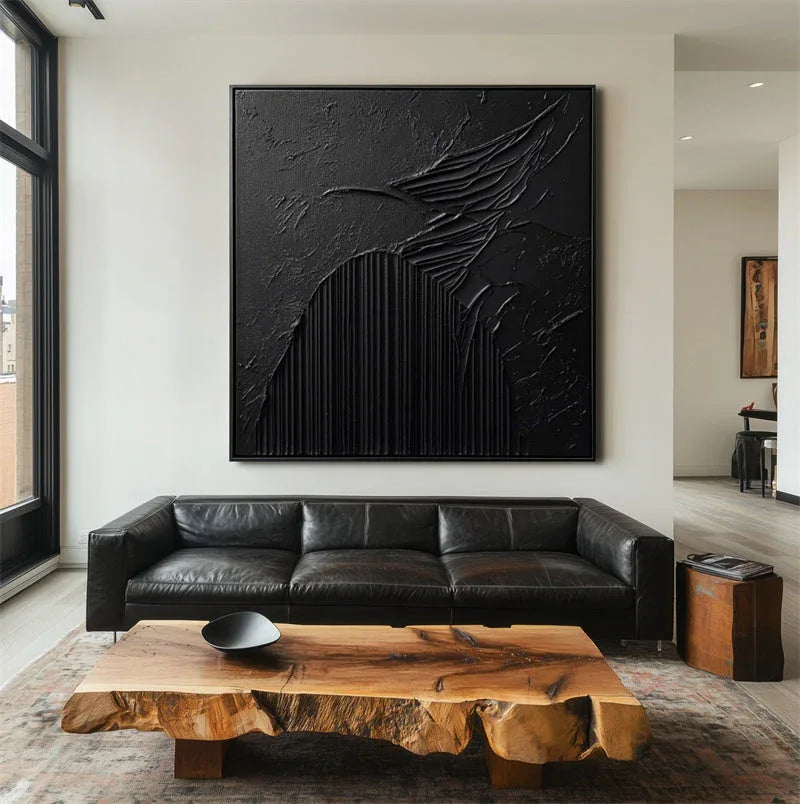 Nocturnal Symphony-Modern Minimalist Three-Dimensional Black Dark Patterned Abstract Wall Art - artextured