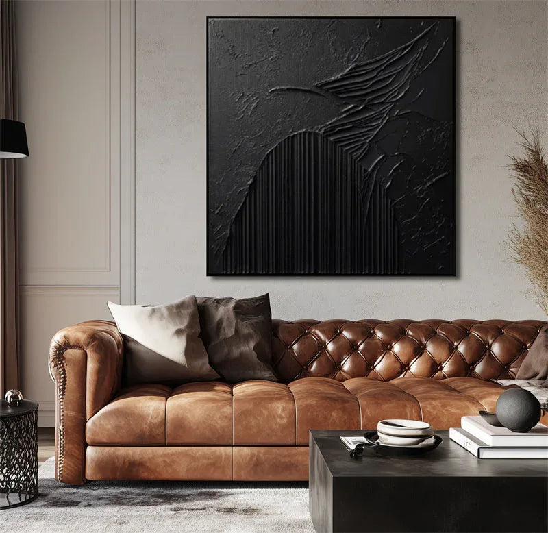 Nocturnal Symphony-Modern Minimalist Three-Dimensional Black Dark Patterned Abstract Wall Art - artextured
