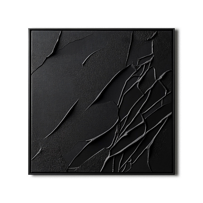 Shadowed Elegance-Hand Drawn Black Tone Abstract Texture Line Fission Oil Painting Wall Art