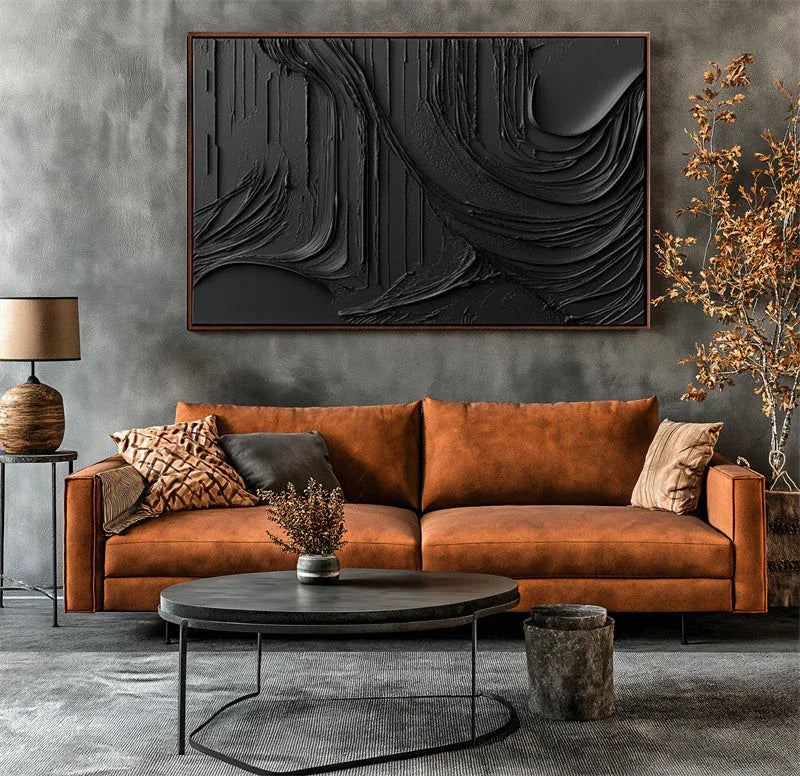 Shadows in Flowing Texture-Hand Drawn Black Background Wavy Texture Wall Art - artextured
