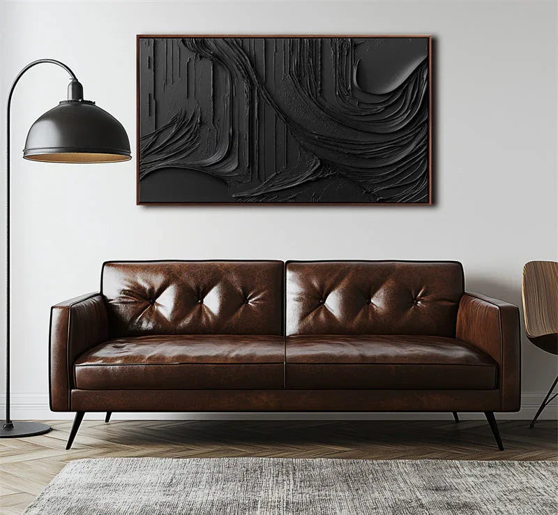 Shadows in Flowing Texture-Hand Drawn Black Background Wavy Texture Wall Art - artextured