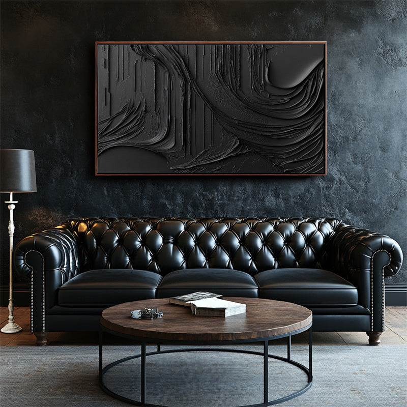 Shadows in Flowing Texture-Hand Drawn Black Background Wavy Texture Wall Art