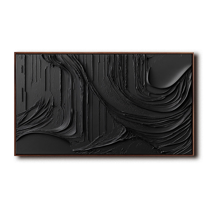 Shadows in Flowing Texture-Hand Drawn Black Background Wavy Texture Wall Art